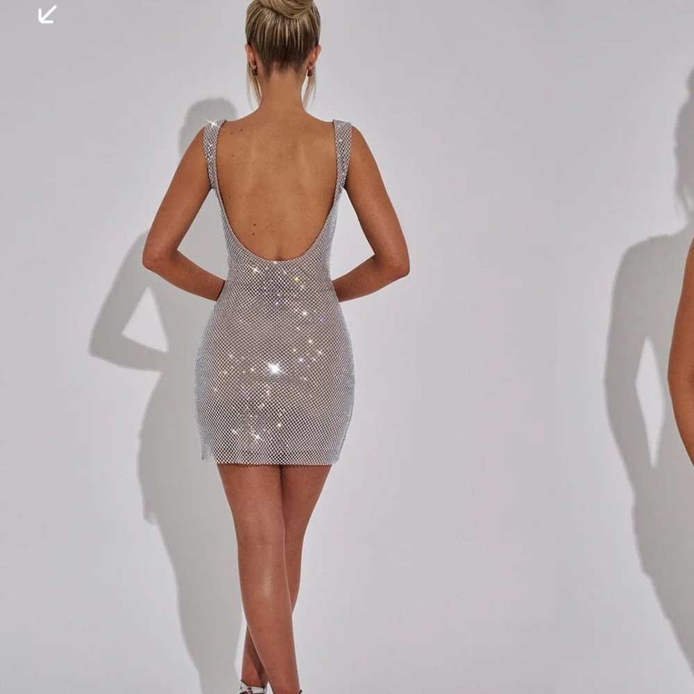 Silver Sequin Sleeveless Bodycon Mini Dress - Picture 7 of 7